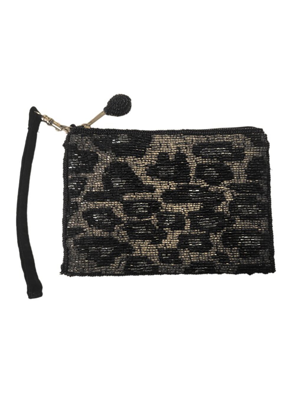 Silver Blue Leopard Print Beaded Wristlet Evening Clutch 6x4